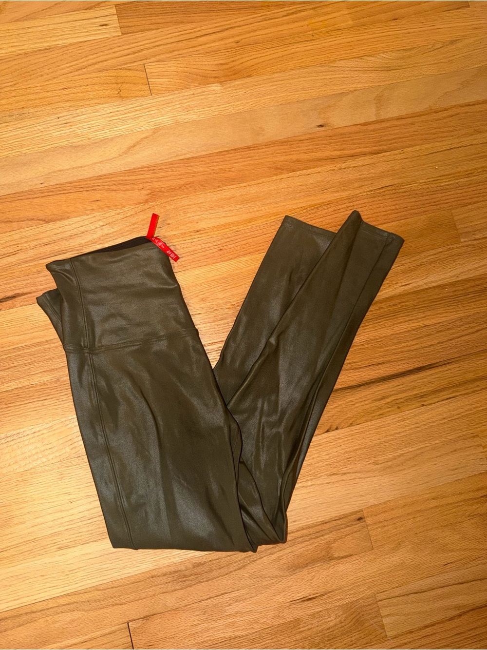 SPANX Faux Leather Leggings - Olive Green